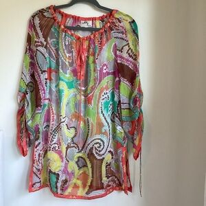 Milly New York Silk Coverup Size 8 Sheer Multi Color Paisley Flowy Resort